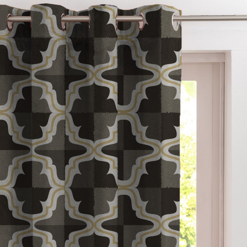 Urban Weave Geometric Metal Black Velvet Room Darkening Curtains Set Of 2 - (DS545F)