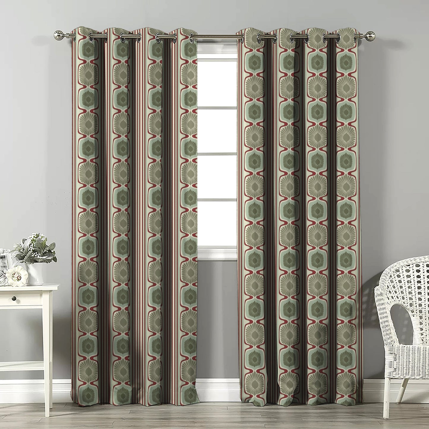 Structured Symmetry Geometric Seafoam Green Velvet Room Darkening Curtains Set Of 2 - (DS546A)