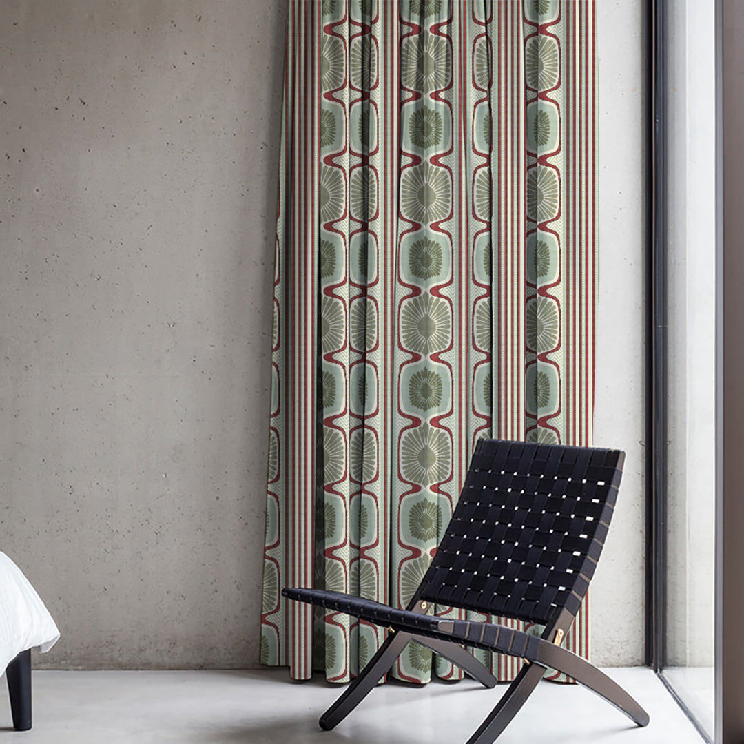 Structured Symmetry Geometric Seafoam Green Velvet Room Darkening Curtains Set Of 2 - (DS546A)