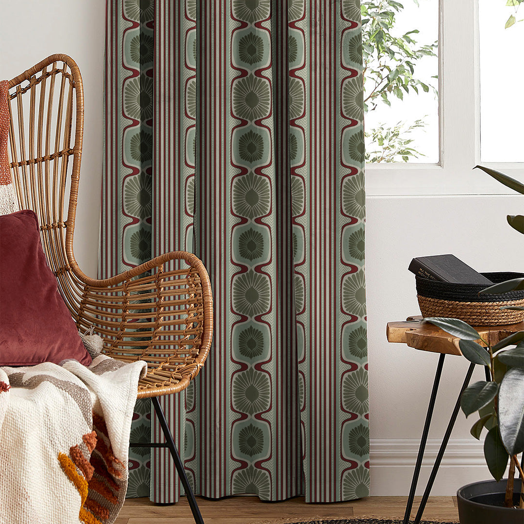 Structured Symmetry Geometric Seafoam Green Velvet Room Darkening Curtains Set Of 2 - (DS546A)