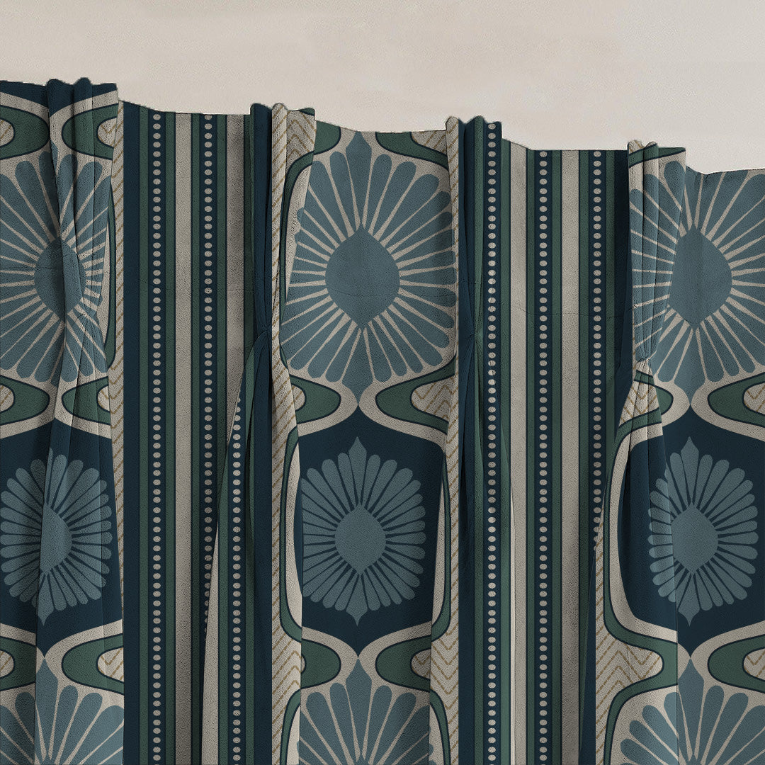 Structured Symmetry Geometric Ocean Blue Velvet Room Darkening Curtains Set Of 2 - (DS546B)