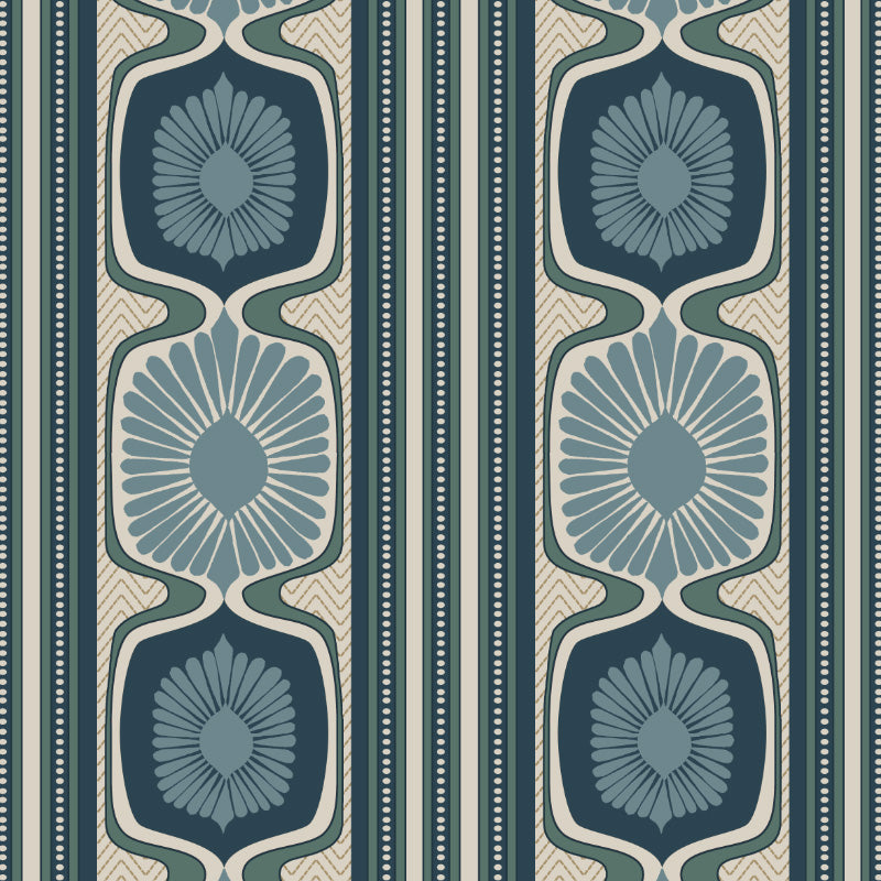 Structured Symmetry Geometric Ocean Blue Velvet Room Darkening Curtains Set Of 2 - (DS546B)
