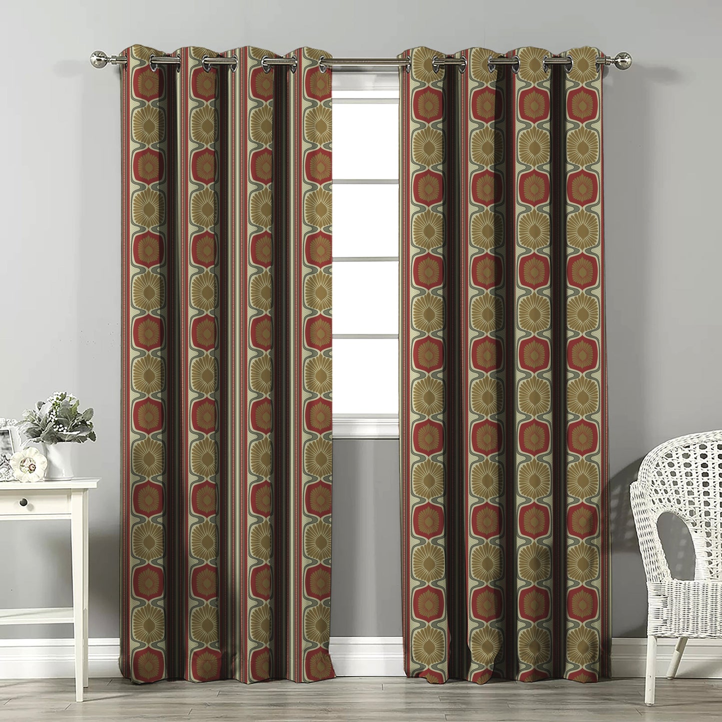 Structured Symmetry Geometric Grass Green Velvet Room Darkening Curtains Set Of 2 - (DS546C)