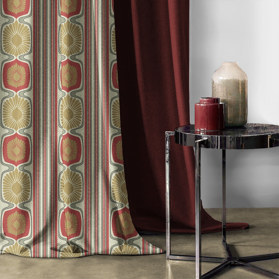 Structured Symmetry Geometric Grass Green Velvet Room Darkening Curtains Set Of 2 - (DS546C)