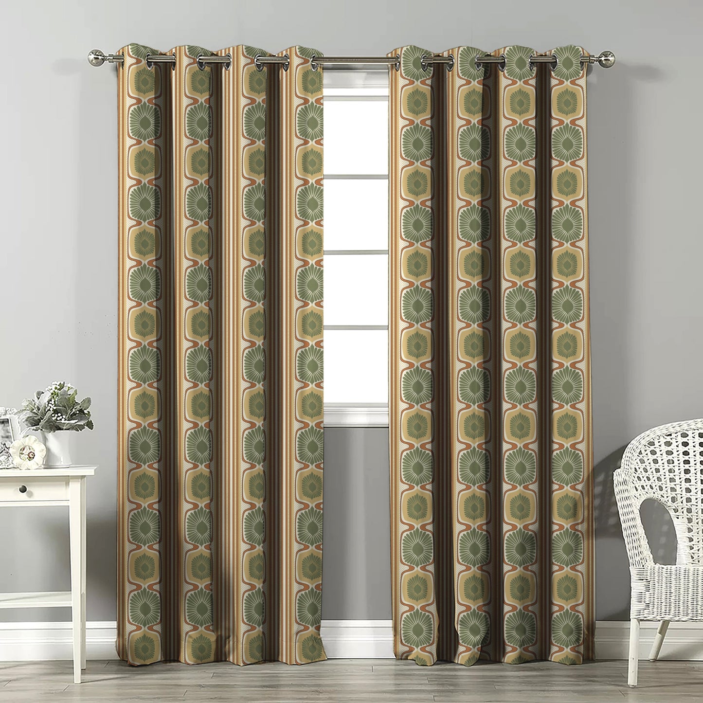 Structured Symmetry Geometric Mustard Yellow Velvet Room Darkening Curtains Set Of 2 - (DS546D)