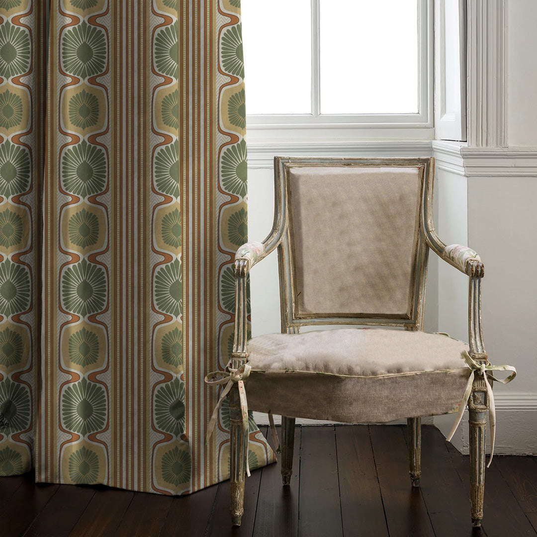 Structured Symmetry Geometric Mustard Yellow Velvet Room Darkening Curtains Set Of 2 - (DS546D)