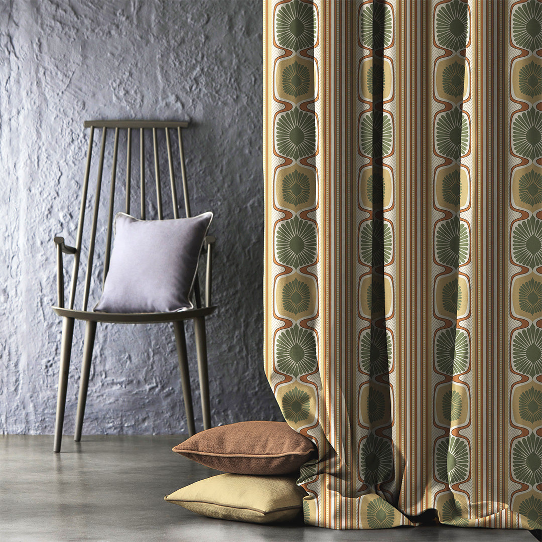 Structured Symmetry Geometric Mustard Yellow Velvet Room Darkening Curtains Set Of 2 - (DS546D)