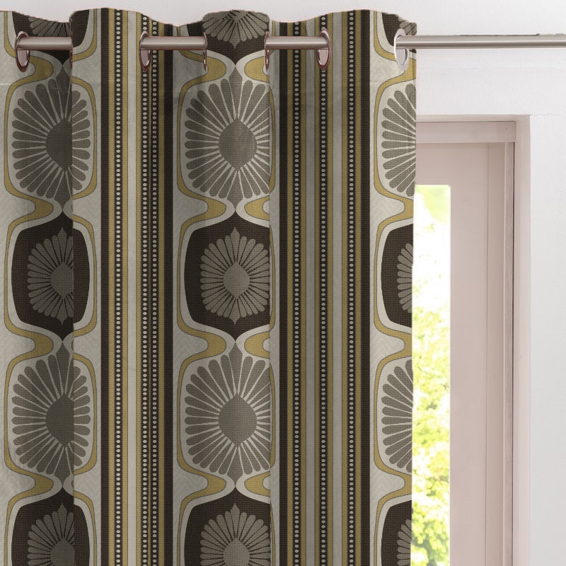 Structured Symmetry Geometric Corn Yellow Velvet Room Darkening Curtains Set Of 2 - (DS546E)