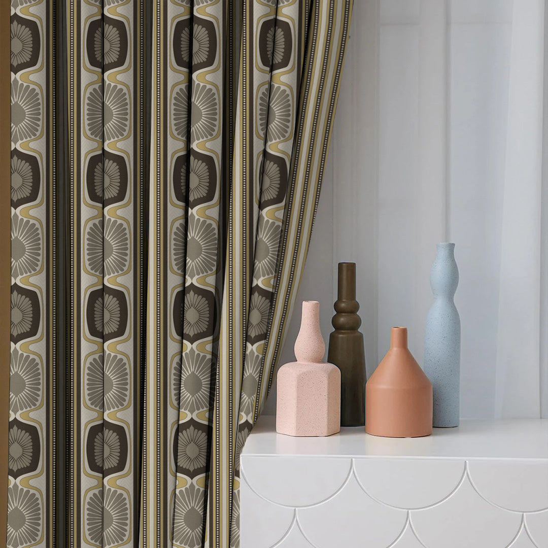 Structured Symmetry Geometric Corn Yellow Velvet Room Darkening Curtains Set Of 2 - (DS546E)