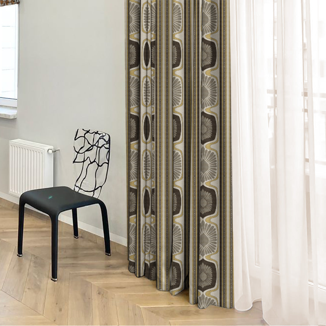 Structured Symmetry Geometric Corn Yellow Velvet Room Darkening Curtains Set Of 2 - (DS546E)