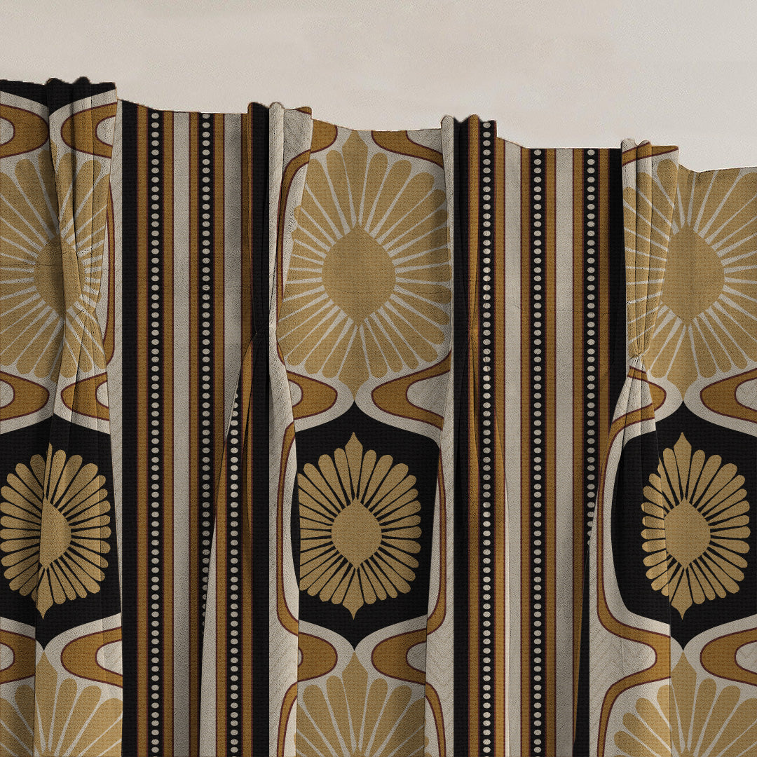 Structured Symmetry Geometric Metal Black Velvet Room Darkening Curtains Set Of 2 - (DS546F)