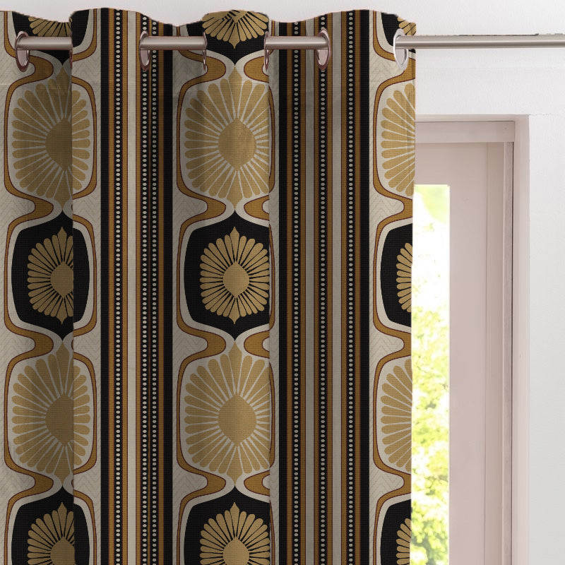 Structured Symmetry Geometric Metal Black Velvet Room Darkening Curtains Set Of 2 - (DS546F)