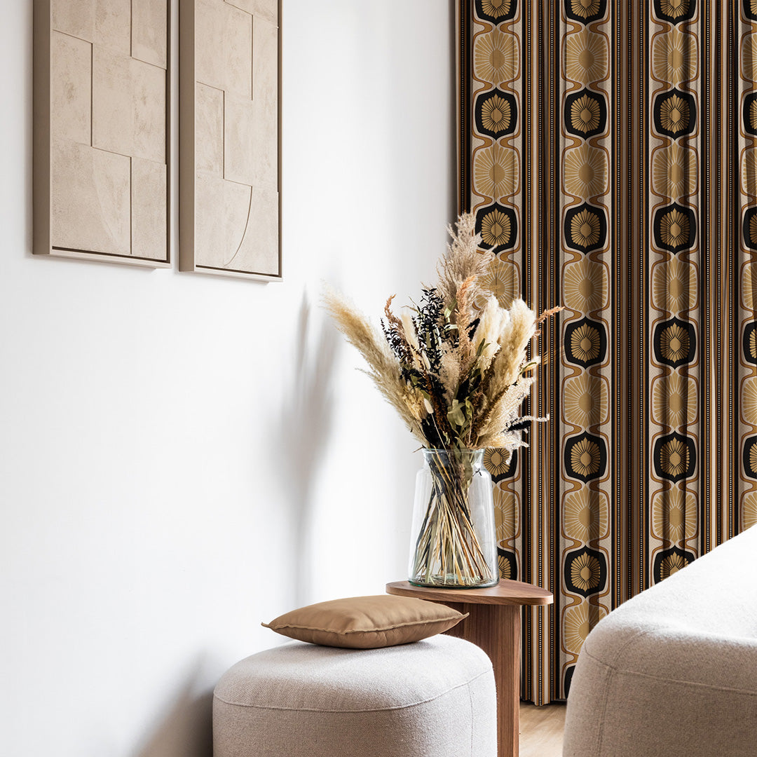 Structured Symmetry Geometric Metal Black Velvet Room Darkening Curtains Set Of 2 - (DS546F)