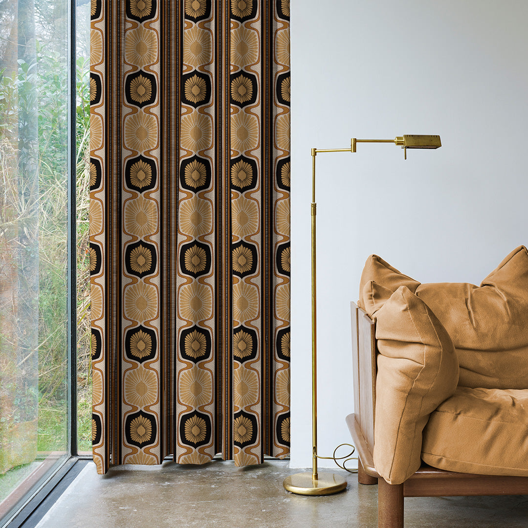 Structured Symmetry Geometric Metal Black Velvet Room Darkening Curtains Set Of 2 - (DS546F)
