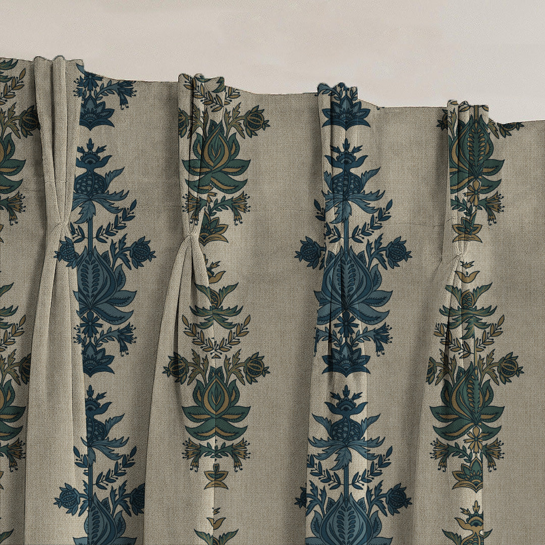 Desi Floral Indie Ocean Blue Velvet Room Darkening Curtains Set Of 2 - (DS547B)