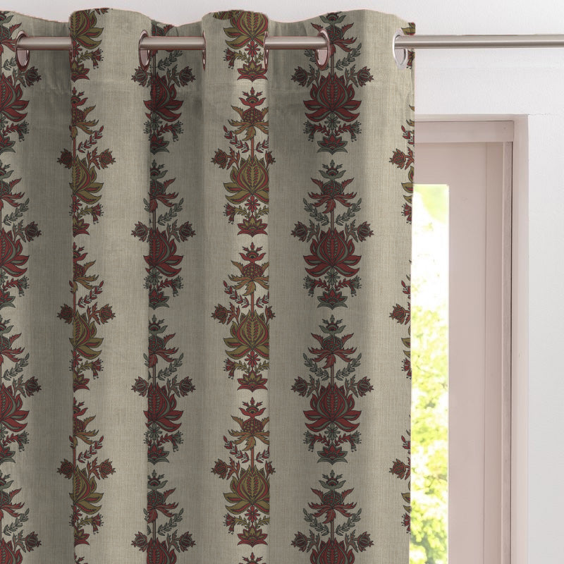 Desi Floral Indie Barn Red Velvet Room Darkening Curtains Set Of 2 - (DS547C)