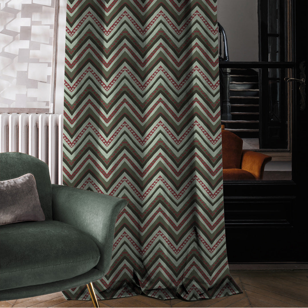Chevron Harmony Geometric Seafoam Green Velvet Room Darkening Curtains Set Of 1pc - (DS548A)