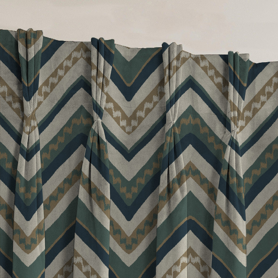 Chevron Harmony Geometric Ocean Blue Velvet Room Darkening Curtains Set Of 2 - (DS548B)