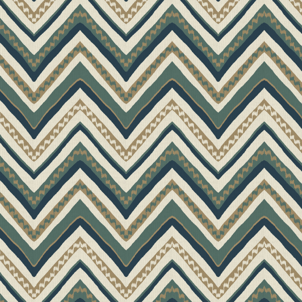 Chevron Harmony Geometric Ocean Blue Velvet Room Darkening Curtains Set Of 2 - (DS548B)