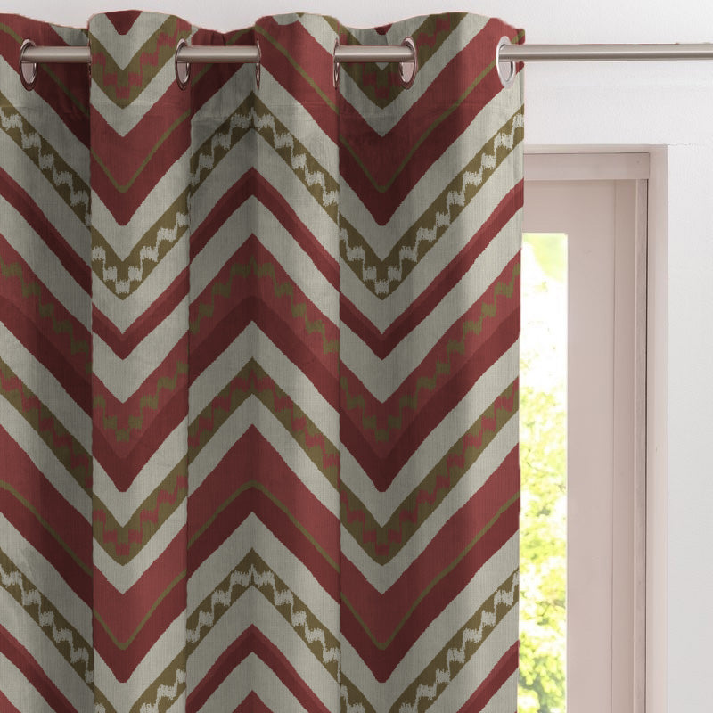 Chevron Harmony Geometric Barn Red Velvet Room Darkening Curtains Set Of 2 - (DS548C)