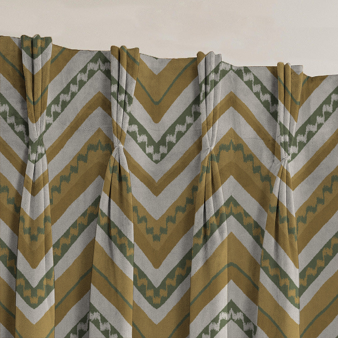 Chevron Harmony Geometric Corn Yellow Velvet Room Darkening Curtains Set Of 2 - (DS548D)