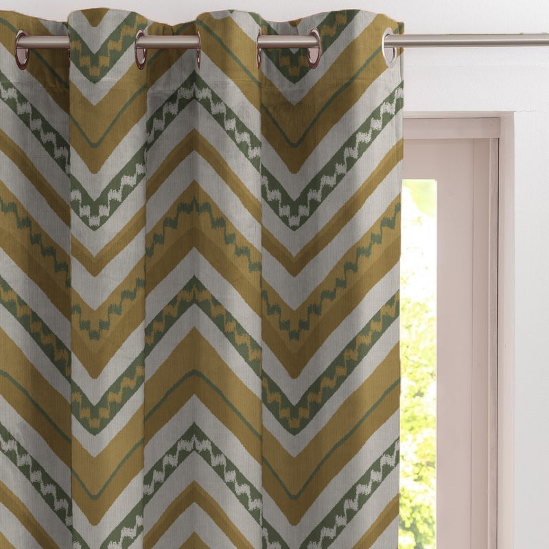 Chevron Harmony Geometric Corn Yellow Velvet Room Darkening Curtains Set Of 2 - (DS548D)