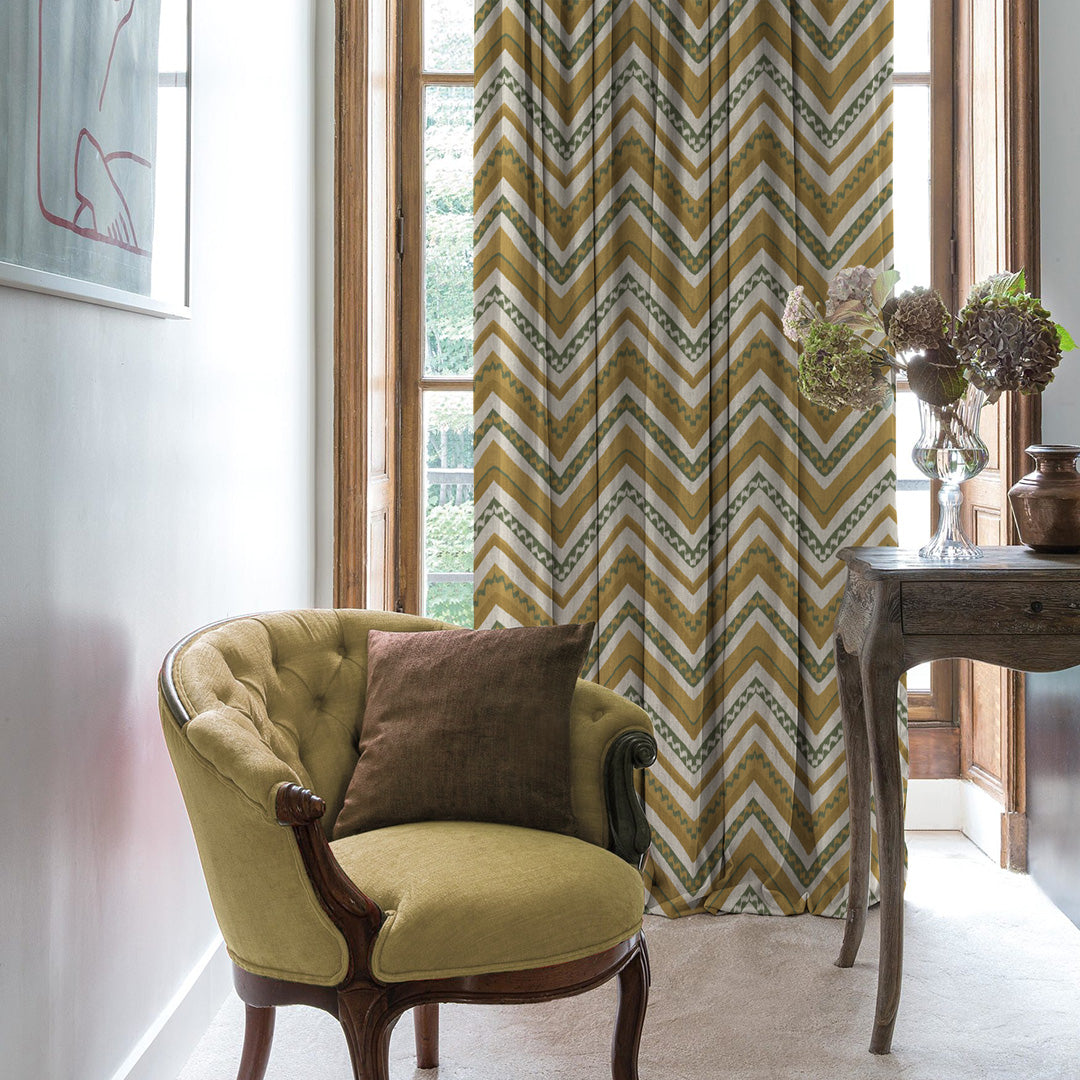 Chevron Harmony Geometric Corn Yellow Velvet Room Darkening Curtains Set Of 2 - (DS548D)