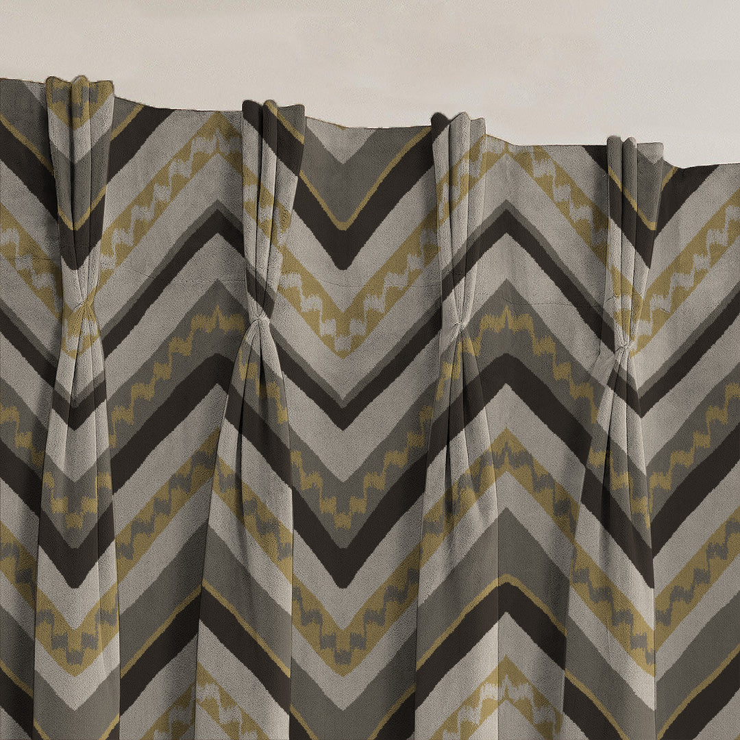 Chevron Harmony Geometric Ash Grey Velvet Room Darkening Curtains Set Of 2 - (DS548E)