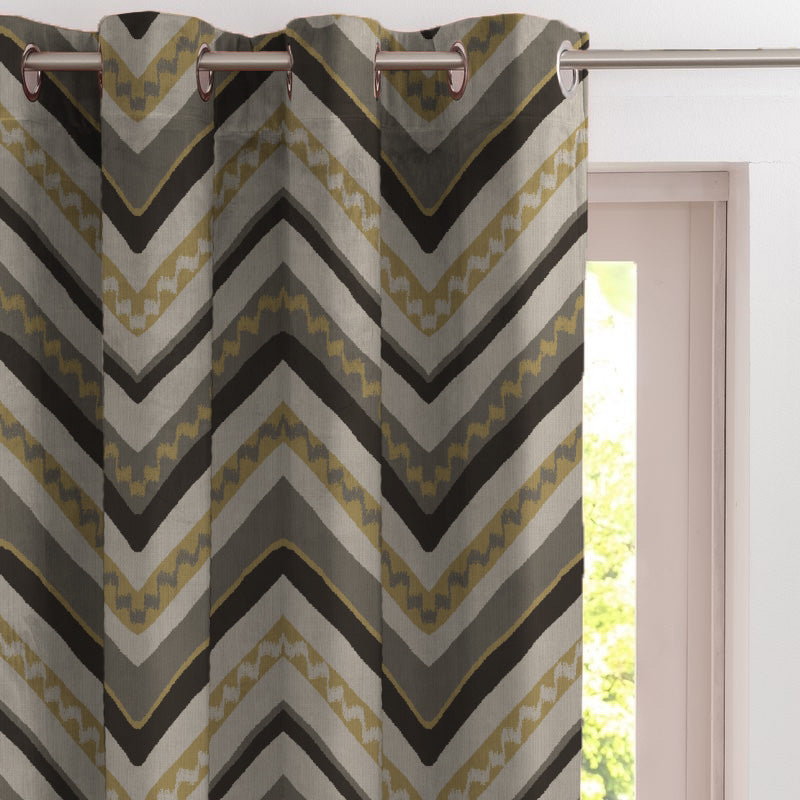 Chevron Harmony Geometric Ash Grey Velvet Room Darkening Curtains Set Of 2 - (DS548E)