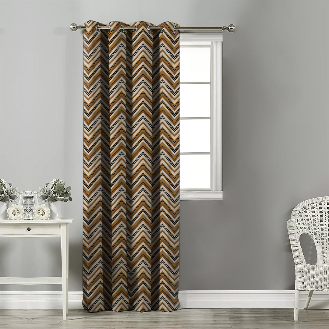 Chevron Harmony Geometric Mustard Yellow Velvet Room Darkening Curtains Set Of 1pc - (DS548F)