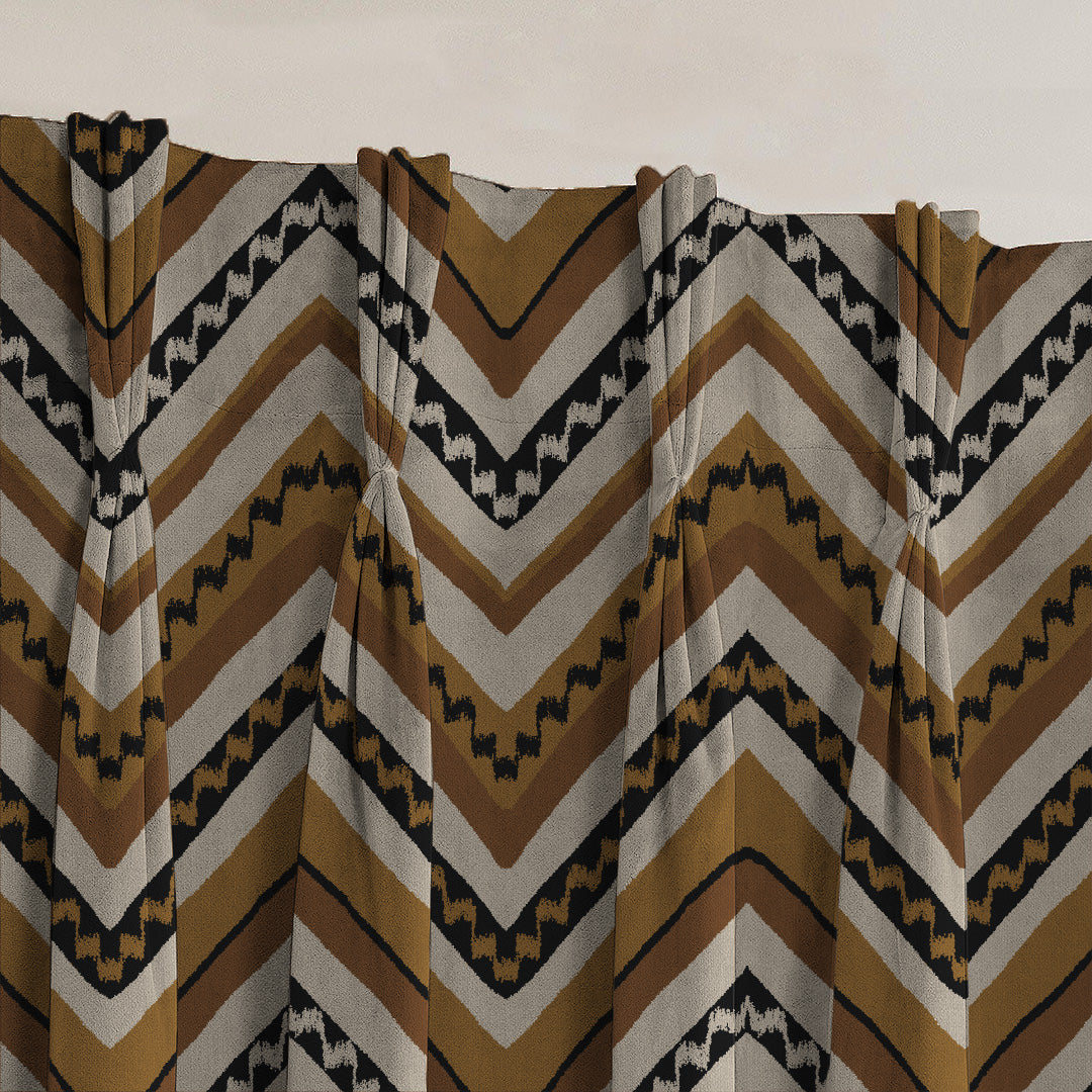 Chevron Harmony Geometric Mustard Yellow Velvet Room Darkening Curtains Set Of 1pc - (DS548F)