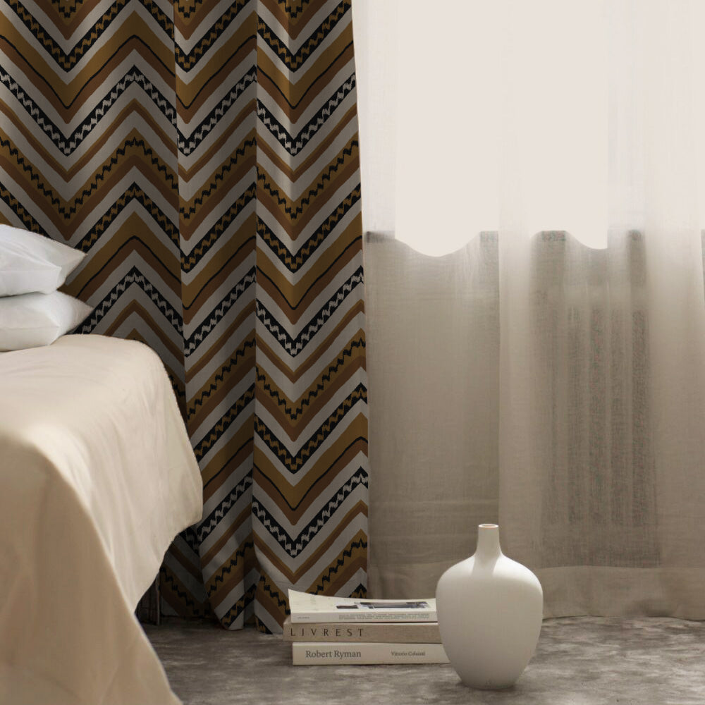 Chevron Harmony Geometric Mustard Yellow Velvet Room Darkening Curtains Set Of 1pc - (DS548F)