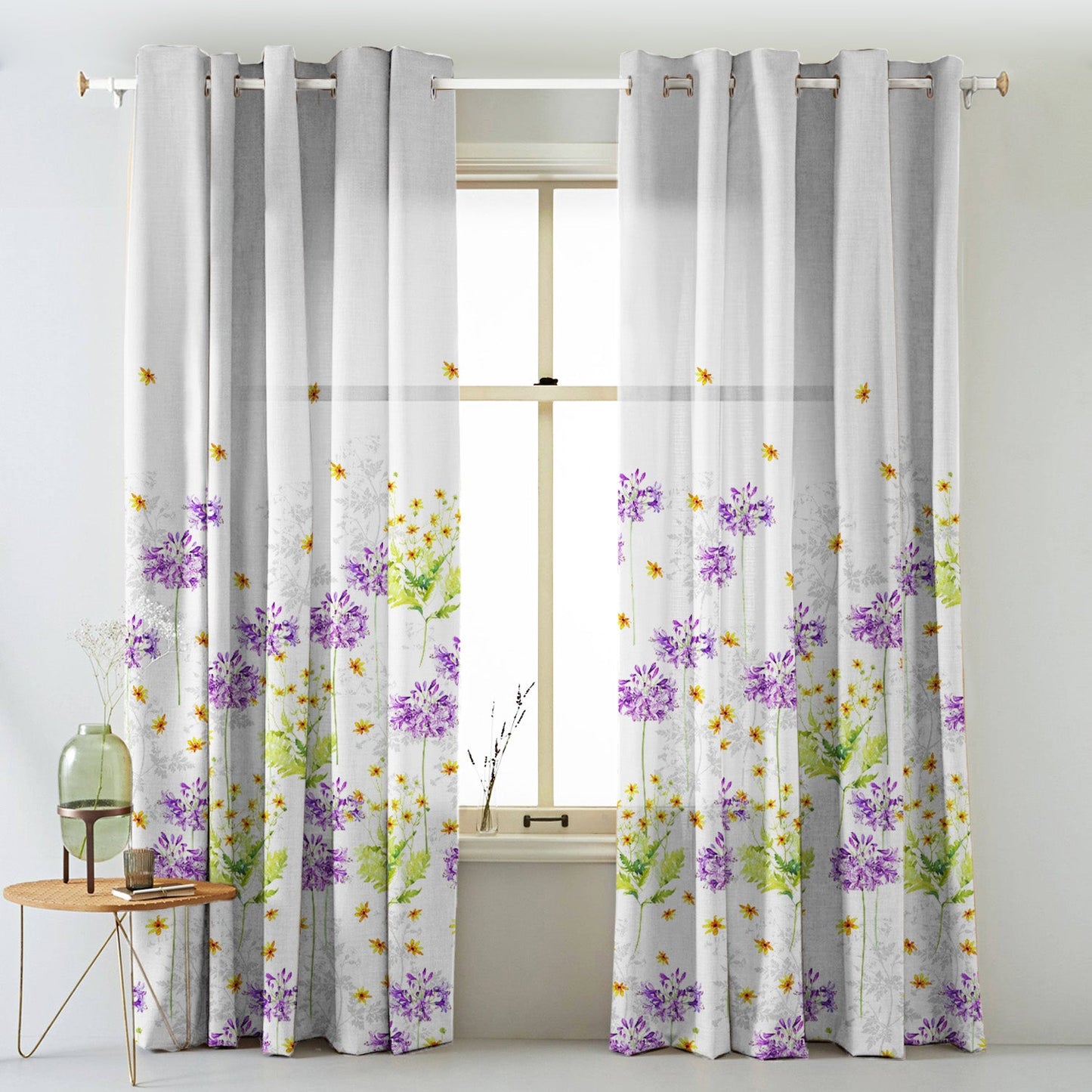 Meadow Melody Floral Lavendar Matte Finish Room Darkening Curtains Set Of 2 - (DS552)