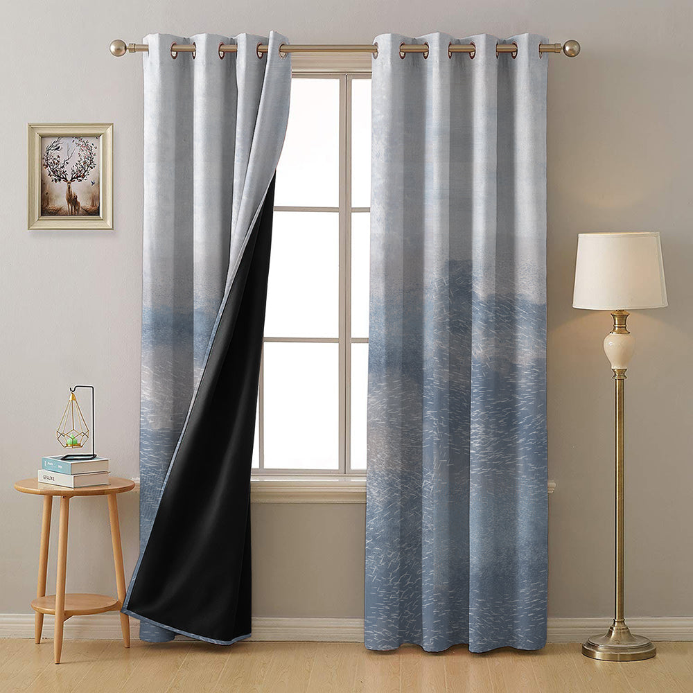 Coastal Calm Geometric Weldon Blue Heavy Satin Room Darkening Curtain Set of 2 - DS604
