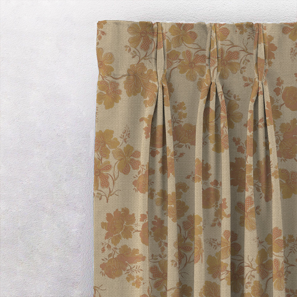 Sunlit Petals Floral Khaki Beige Heavy Satin Room Darkening Curtain Set of 2 - DS606
