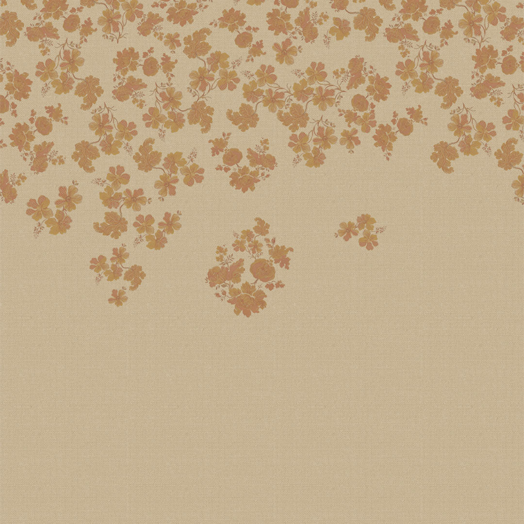 Sunlit Petals Floral Khaki Beige Heavy Satin Room Darkening Curtain Set of 2 - DS606