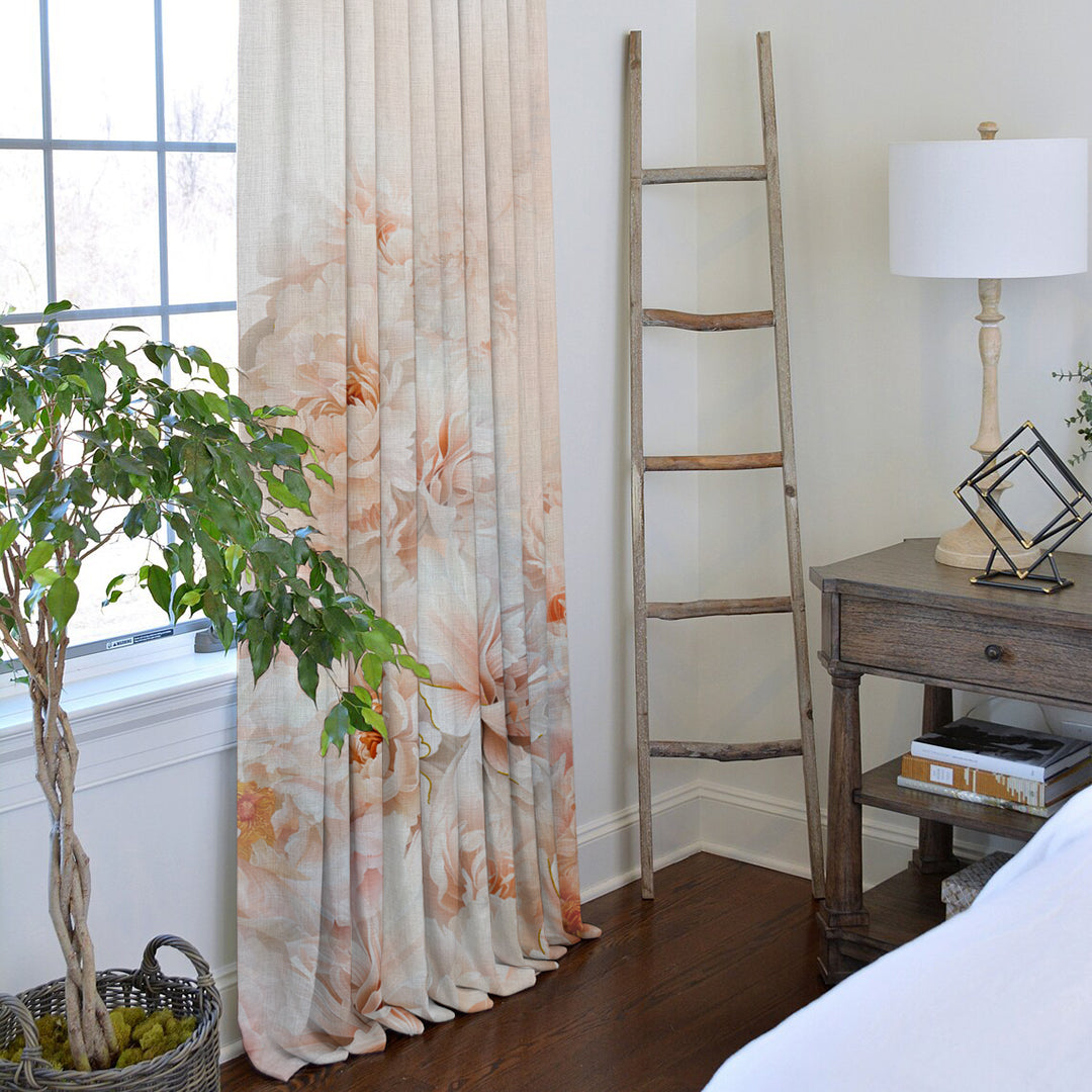 Summer Blush Floral Chestnut Pink Heavy Satin Room Darkening Curtain Set of 2 - DS607