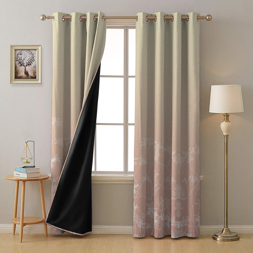 Sunlit Floral Desert Sand Pink Heavy Satin Room Darkening Curtain Set of 2 - DS608