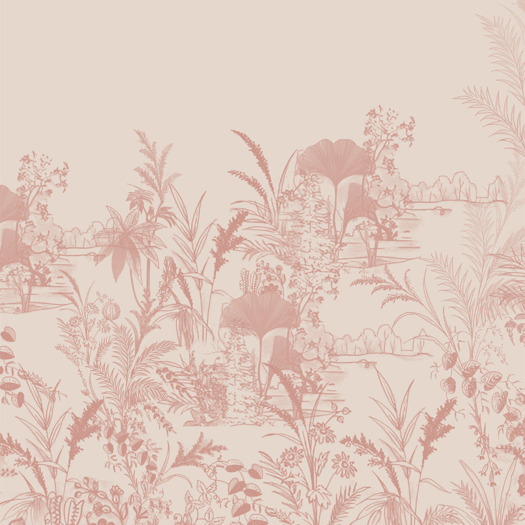 Tropical Sketch Floral Pastel Pink Heavy Satin Room Darkening Curtain Set of 2 - DS609
