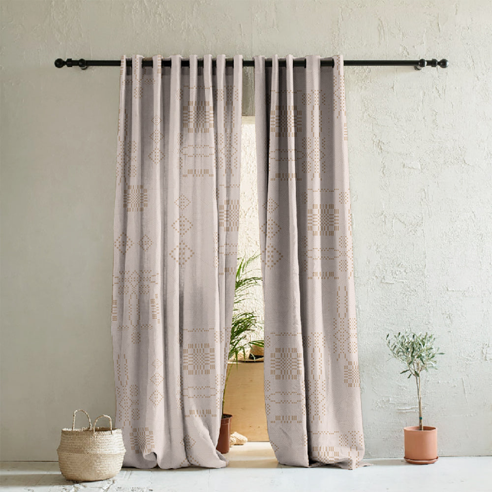 Sahara Lines Geometric Pastel Pink Heavy Satin Room Darkening Curtain Set of 2 - DS610