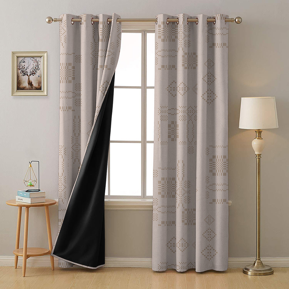 Sahara Lines Geometric Pastel Pink Heavy Satin Room Darkening Curtain Set of 2 - DS610