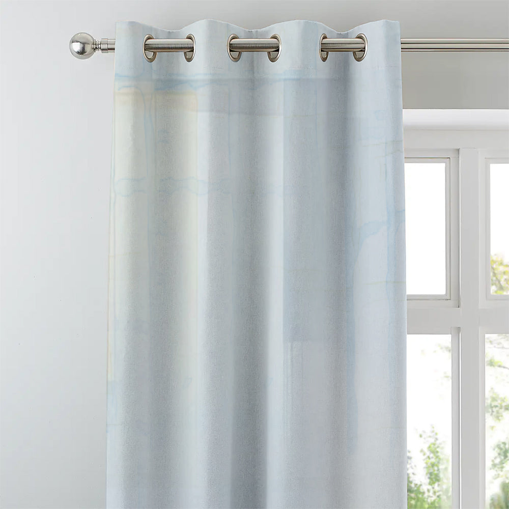Misty Horizon Floral Columbia Blue Heavy Satin Room Darkening Curtain Set of 2 - DS611