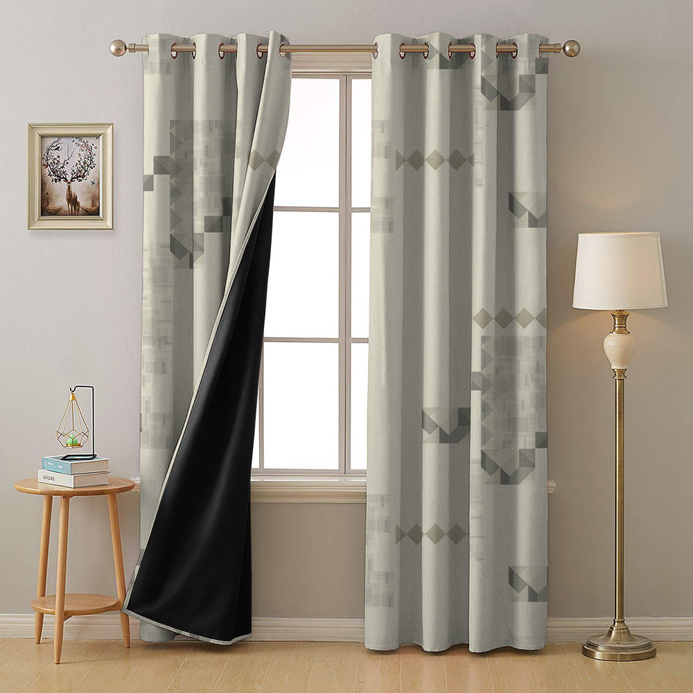 Ivory Maze Geometric Eggshell Beige Heavy Satin Room Darkening Curtain Set of 2 - DS613