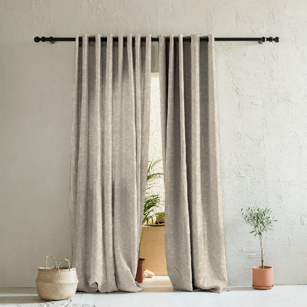Bloomscape Floral Vanilla Beige Heavy Satin Room Darkening Curtain Set of 2 - DS614