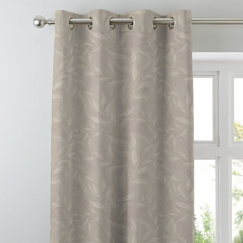 Bloomscape Floral Vanilla Beige Heavy Satin Room Darkening Curtain Set of 2 - DS614