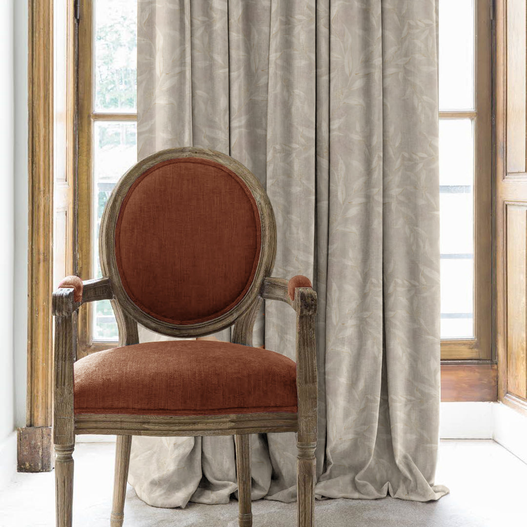 Bloomscape Floral Vanilla Beige Heavy Satin Room Darkening Curtain Set of 2 - DS614