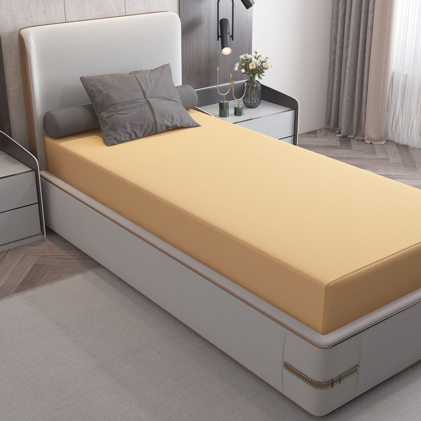 Waterproof Mattress Protector with 360 Degree Elastic Strap, Cotts Wonder Lycra (Beige, Available in 16 Sizes)