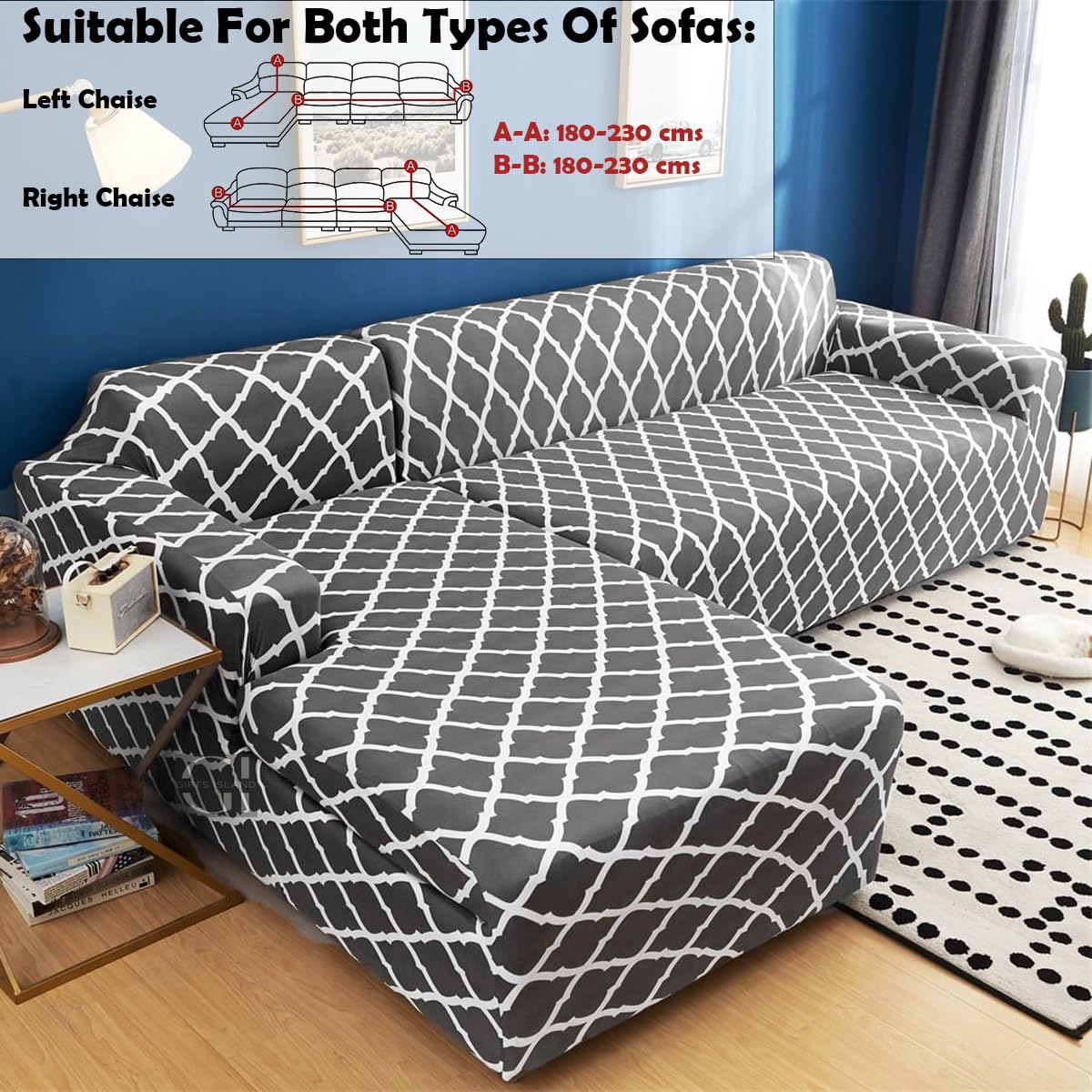 L Shape Sofa Cover-Grey Diamond - Luxury Quality Strechable & Dust-proof Sofa Cover