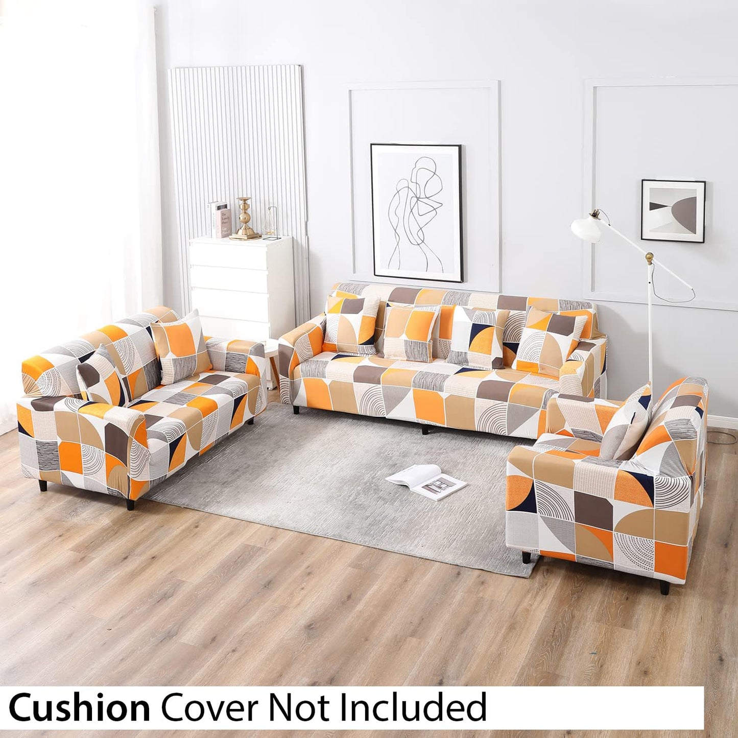 ORANGE SQUARE ABSTRACT-Luxury Quality Strechable & Dust-proof Sofa Cover