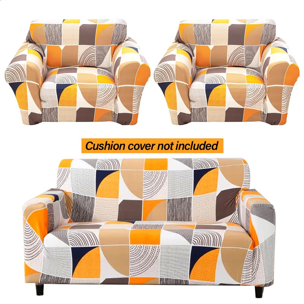 ORANGE SQUARE ABSTRACT-Luxury Quality Strechable & Dust-proof Sofa Cover